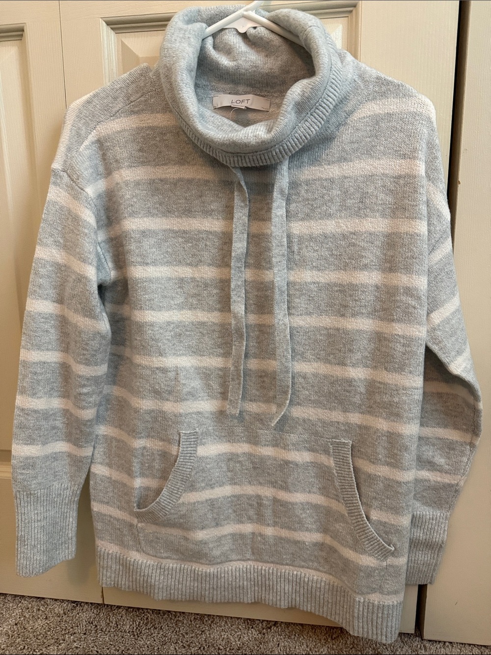 LOFT Gray and White Striped Turtleneck Sweater